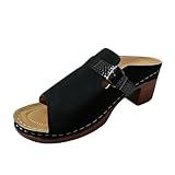 Trendy Women's Slippers for Casual Summer Wear Open Toe Design with Adjustable Buckle Leather Upper Ideal Footwear for Relaxed Outings (Black, 9.5)