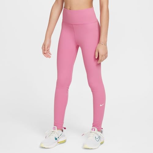 Nike One Big Kids' (Girls') Dri-FIT High-Waisted Leggings (FZ5605-646, Magic Flamingo/White)2