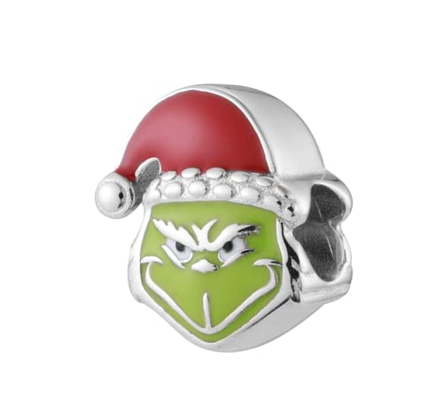 Mischievous Grinch Stole Christmas Green Red 925 Sterling Silver Charm Bead For Pandora & Similar Charm Bracelets Or Necklaces #TOP28