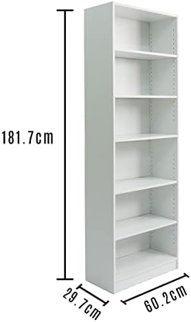 BuildRapido 6 Tier Tall Adjustable Bookcase Easy Video Assembly Strong Wooden Furniture Unit, White