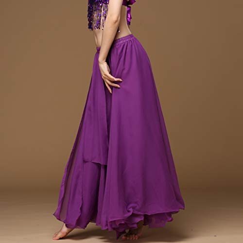 Wuchieal Women's Belly Dance Costume Chiffon Dancing Skirt Sexy Large Swing Dancing Skirts Dress (Purple, One Size) #TOP1