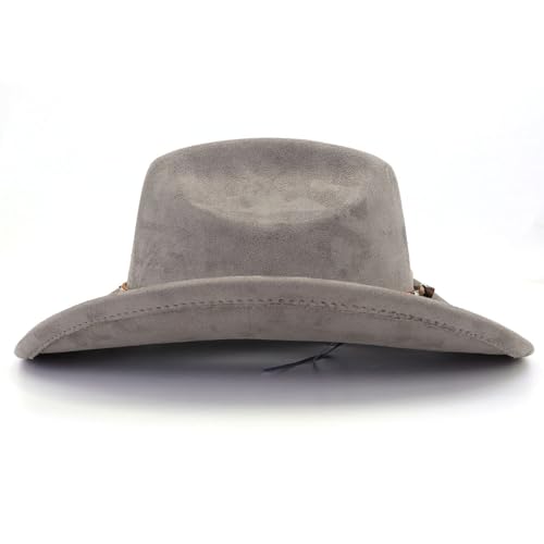 Image of Classic Suede Cowboy Hat for Adult Wide Brim Western Cowgirl Hat Women Fedora Hat with Leopard Print Hatband