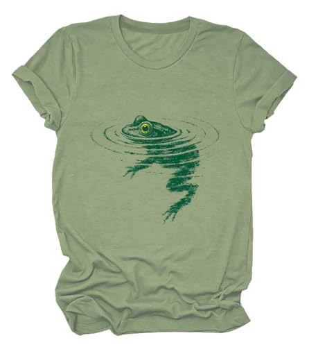 Image of Frog Swimming T-Shirt - Cozy Vintage Swimming Frog Shirt for Women Men