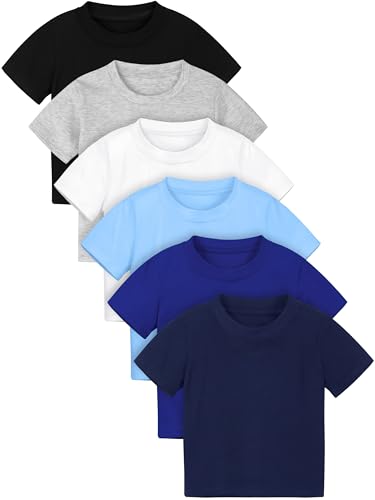Poroka 6 Pack Baby Toddler Boys Solid Short-Sleeve Tee Shirts Infant Cotton T-Shirt with Crew Neck for Toddlers 6 Months-3T