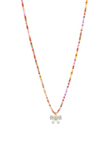 XIJIN Colorful Beaded Necklaces for Women,Boho Beach Bow Zircon Bead Necklaces Dainty Womens Necklace Gold Choker for Women Adjustable