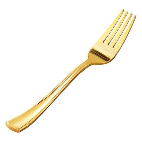 Goodluck 50 Pack Gold Plastic Forks Cover