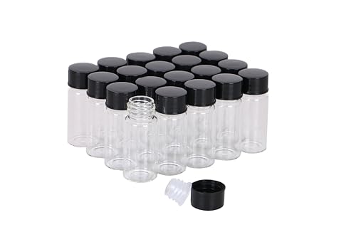 KIGITIK 15Pcs 10ml Clear Glass Sample Vials, Liquid Sampling Sample, Screw Caps Small Glass Bottle, With Plastic Stoppers, Leak-Proof Vial, For laboratory, Essential Oil, Perfume, Reagents
