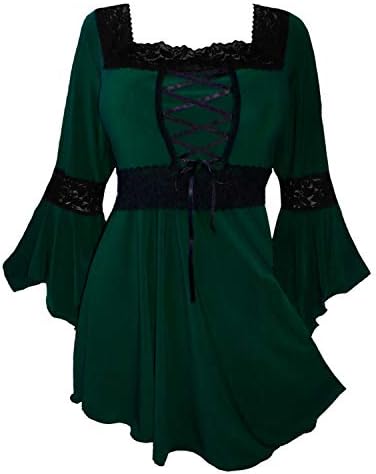 Dare to Wear Renaissance Corset Top: Victorian Gothic Boho Women's Plus Size Peasant Festival Fair Cosplay Lace Blouse, Envy 5X