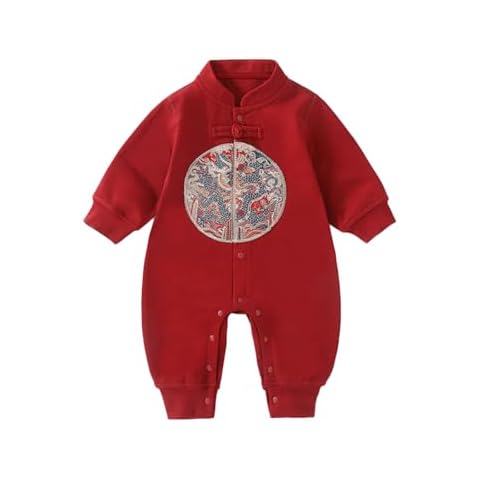 Seuyae 3 Months Baby Boys Chinese New Years Romper for Kids Red Tang Suit Dragon Pattern Cover