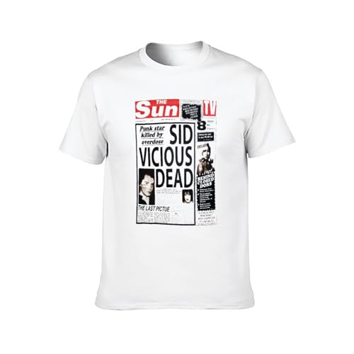 Men's T-Shirt Feel Soft Sid Vicious Dead Newspaper Headline Pure Cotton is More Hygroscopic White XL