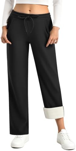 Ipletix Thermohose Damen Gerade Warm Sporthose Mit Taschen | Hohe Taille weiche Trainingshose, wärmende Freizeithosen, verstellbarer elastischer Bund, für Herbst und Winter