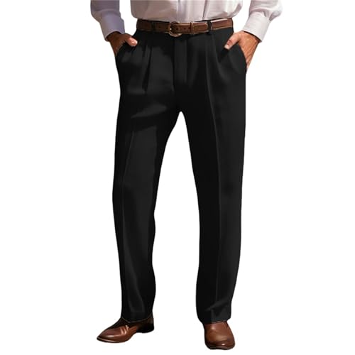Mens Classic Fit Pants Pleat Front Straight Leg Regular Dress Pants Summer Casual Big & Tall Solid Slacks Trousers