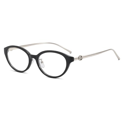 SUNBSR Oval Blue Light Glasses for Women Retro 90s Round Glasses Fashion Small Face Computer Eyewear (Black)