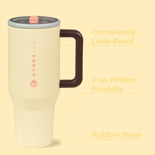 Image of HydroJug Traveler - 40 oz Water Bottle with Handle & Flip Straw - Fits in Cup Holder, Leak Resistant Tumbler-Reusable Insulated Stainless Steel & Rubber Base - Gifts for Women & Men, Sage