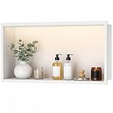 Doccia da parete, 60 x 30 cm, in acciaio inox 304, con illuminazione a LED e trasformatore, impermeabile, mensola singola per bagno e decorazione