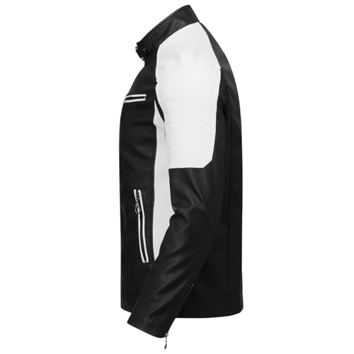 Image of Men's PU Faux Leather Jacket White Black Moto Bomber Fashion Slim Fit Coat