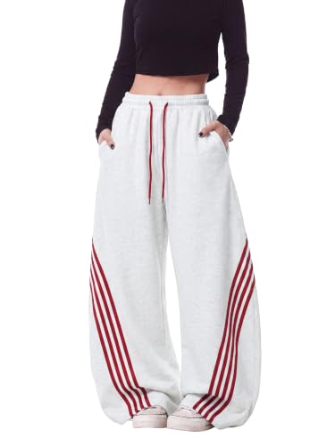 Image of EMMIOL Women's Y2K Baggy Barrel Striped Sweatpants High Waisted Wide Leg