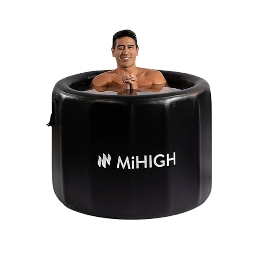 MiHIGH Cold Plunge Tub for Athletes Freestanding Ice Bath for Recovery Portable Insulated Double-Walled PVC Ice Barrel with Lid 92 Gallons Inflatable Plunge Pool for Indoor Outdoor Use Black