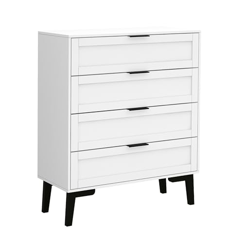 Image of Dresser for Bedroom, Storage Organizer with 4 Drawers, Chest of Drawers,Sturdy Metal Frame, Wood Tabletop for Guest Room, Closet, Entryway, White