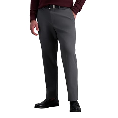 Haggar mens Premium No Iron Khaki Classic Fit Expandable Waist Flat Front Casual Pants, Charcoal Heather, 38W x 30L US