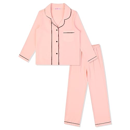 Satin Pajamas for Girls 2 Piece Sleepwear Long Sleeve Silky Shirt Kids Clothes,Size 10 11 Pink