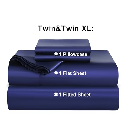 NTBAY Twin Satin Sheet Set, 3 Piece, Navy Blue - image 4