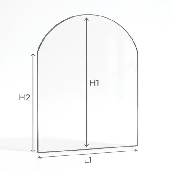 Efel Harmony III - Vetro rettangolare ad arco per stufa a legna, 485 x 344/280 mm (L1 x H1/H2), 4 mm