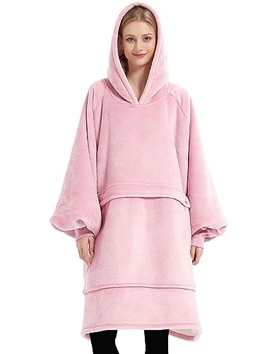 Image of KFUBUO Wearable Blanket Hoodie for Adults With Pocket Pink | Sherpa, Fuzzy Blanket Hoodie, Oversized Sweatshirt Blanket, Kangaroo Pouch, Gifts for Mom, Cute Stuff