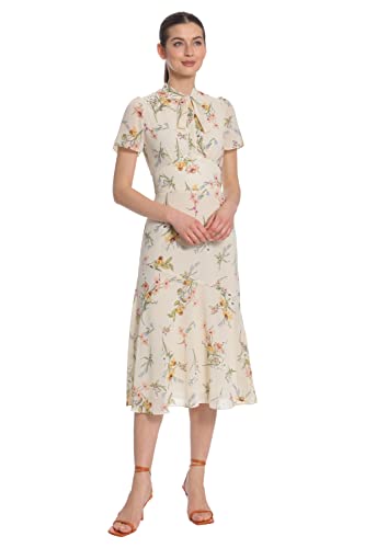 Image of Maggy London Women's Women's Dresses Floral Printed Neck Tie Short Sleeve Midi Dress
