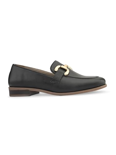 Image of San Frissco Women's Loafers | Solid Round Toe Slip-On Shoes for Women PU Moccasins with Horsebit & Buckle | Comfortable $ Lightweight for Casual, Office & Daily Use