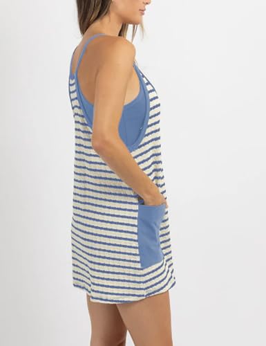 Image of Womens Athletic Sundress with Built-in Shorts Golf Tennis Romper | Sleeveless Mini Spaghetti Strap dress Functional side pockets tummy-friendly fit casual beach vacation