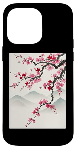 Japon Sakura Paysage Traditionnel sur Bois Art Japonais Coque pour iPhone 14 Pro Max
