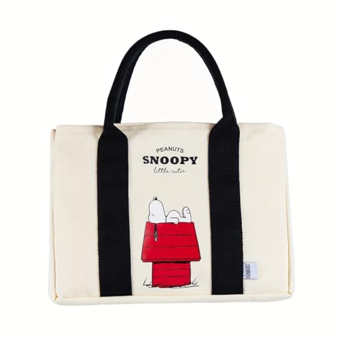 MINISO Snoopy Tote Bag Peanuts Summer Travel Series Lightweight Canvas Handbag 11.4 Multipurpose Use Grocery and Carry Bags for Men Women Beige