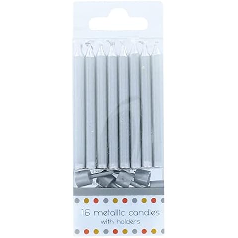 Culpitt Metallic Silver Birthday Candles with Holders Cover