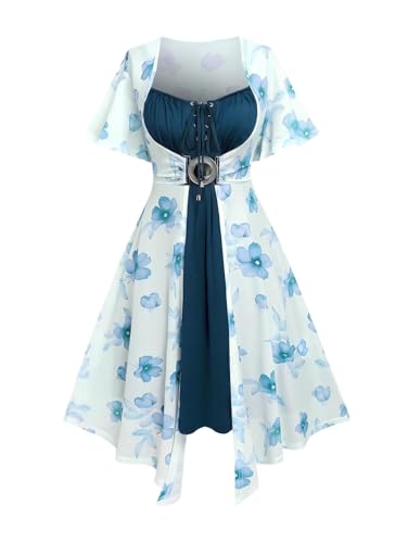 Image of ROSE GAL Rosegal Plus Size Women Sundress Set Flutter Sleeves Floral Dress and Lace-up Cami Dress