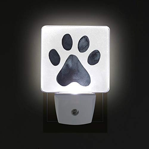 2 Pack Plug-In Led Night Light Lamp Black Dog Paw Print Printing With Dusk To Dawn Sensor For Bedroom, Bathroom, Hallway, Stairways, 0.5W #TOP2
