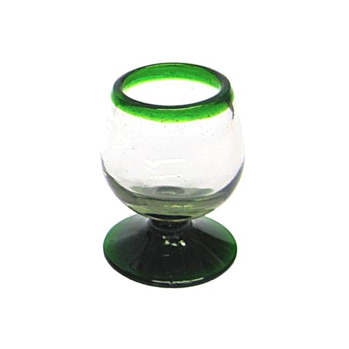 MexHandcraft Emerald Green Rim 4 oz Small Cognac Glasses (set of 6), Recycled Glass, Lead-free, Toxin-Free (Small Cognac)