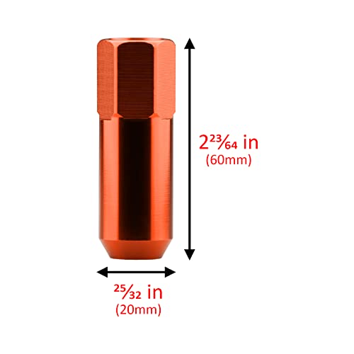 Image of Orange 20 PCS M12x1.5 Lug Nuts 60mm Extended Tuner Aluminum Wheels Rims Cap WN02