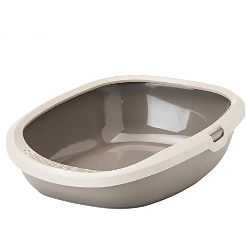 Image of Cat Litter Tray - Savic Gizmo Medium Happy Planet - Mocha Granite Grey - Recycled Material - Perforated Edge - Raised Back - Low Entrance - 44 x 35.5 x 12.5 cm