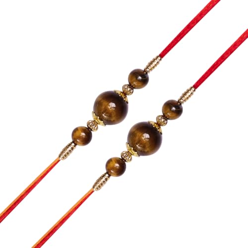Image of Shubhanjali Crystal Beads Rakhi for Brother | Handmade Healing Crystal Stone Designer Rakhi for Bhaiya | Raksha Bandhan Gift Set with Roli Chawal, Kumkum, Greeting Card & Potli
