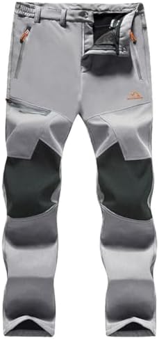 MAGCOMSEN Mens Ski Pants Snow Hiking Winter Fleece Lined Insulated Waterproof Pants Outdoor Cold Weather Light Grey 40