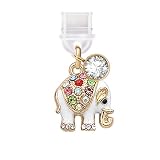 ELISE & FONDA TP389 Type-C USB Charging Port Anti Dust Plug Little Rainbow Crystal Elephant Cell Phone Charm for iPhone 15/16/Samsung/OnePlus/Xiaomi/oppo Android Phones (White)