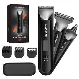 MAXGROOM Afeitadora Corporal Masculina 3 en 1, Depiladora Recargable con Luz LED Precisa, 100% Impermeable, Ideal para Barba, Axilas, Pecho, Piernas y Zonas Íntimas, Incluye Cortapelos Nasal, Negro