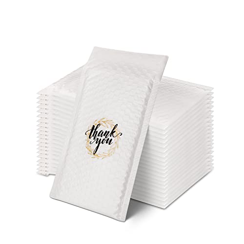 PACKAPRO White Bubble Mailer 50Pack 5x8 Inch Self Seal Padded Envelopes with thank you for packing shipping mailing bags with thick bubble wrap for waterproof tearproof package