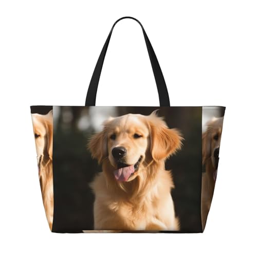 Beach Bags For Women Large Waterproof Sandproof Beach Tote Bag Lightweight Zipper Carry On Bag Golden Retriever Dog Pool Bag For Gym Travel Vocation2