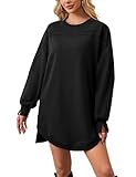 MISSACTIVER Women Sweatshirt Dress Crew Neck Long Sleeve Mini Dresses Oversized Drop Shoulder Side Split Pullover Tops(Medium,Black)