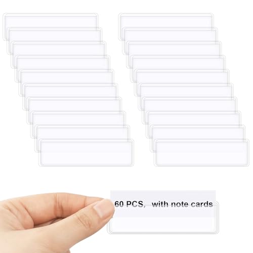 60 Stück 2.5×7.5cm Etikettenhalter Selbstklebend: Etikettenhalter mit Etikettenpapier, für Regal, Briefkasten, Ordner, Schubladen, Namensschilder Briefkasten Selbstklebend, Beschriftungsfenster