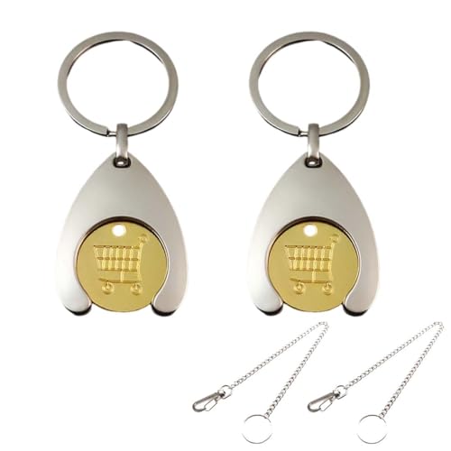 WeddHuis 2-pièces Ensemble Porte-clés Chariot, Jeton de Caddie Amovible, Jeton de Chariot, Jeton de Caddie Amovible, avec Chaîne de Clés 40cm (Acier Inoxydable)