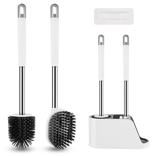 Klobürste Silikon, Toilettenbürste mit bürste und Aufbewahrungsbereich, WC Bürste für die Wandmontage ohne Bohren, Grau&Weiß