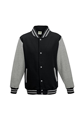 Kid's Varsity Jacket Jet Black/Heather Grey 12-13 Yrs